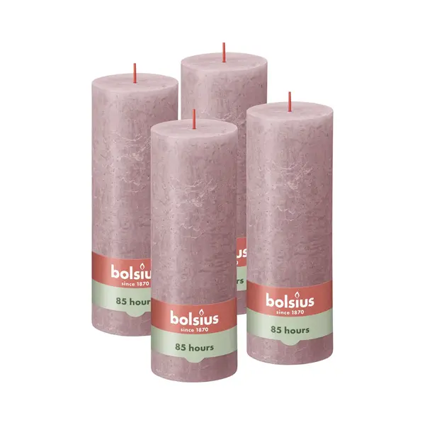 Bolsius Rustic Pillar Candle - Old Pink - Pack Of 4 - Long Burning Time Of 85 Hours - Household Candle - Interior Decoration - Unscented - Natural thumbnail