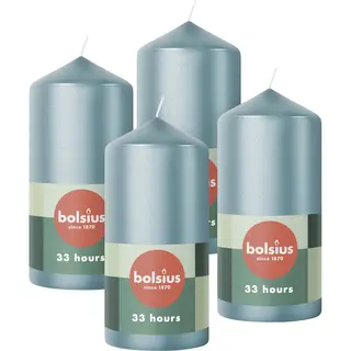 Bolsius Pillar Candles - Metallic Blue - 4-Pack - 12 X 6 Cm - Long Burning Time Of 33 Hours - Decorative Household Candles - Unscented - Includes