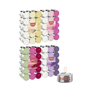 Bolsius Multicolor Duft Teelichter - 240 Stück - Mehrere Düfte - 12 Farben - Lange Brenndauer 3, 5 Stunden - Dekorative Kerzen - Wachs - 8 Packungen