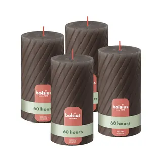 Bolsius - Rustieke Kaars - Gedraaid Patroon - 4 Stuks - Taupe Donker Bruin - 60 Branduren - 13 Cm