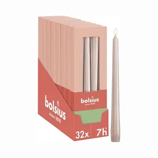 Bolsius - Glanzende Dinerkaarsen - 32 Stuks - Licht Roze - 24, 5 Cm - 7 Branduren