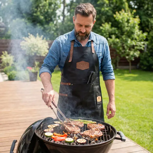 Hide & Stitches Leren Bbq Schort - Gift Box - Barbecue - Grill - 100% Leder - Zwart thumbnail
