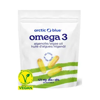 Arctic Blue Vegane Omega 3 Kapseln - 30 Stück - Algenöl – Hochdosiert Mit Dha +Epa – Aus Nachhaltigem, Kontrolliertem Anbau Und Frei Von