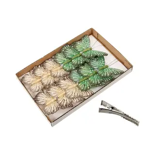 Othmar Decorations Decoratie Vlinders Op Clip - 12x -groen/beige -11 Cm