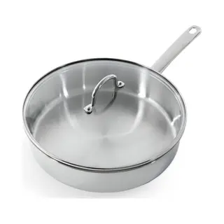 Bk Bright 18/10 Edelstahl Schmorpfanne Ø 28 Cm Mit Deckel, Hoher Rand, Professionelles Kochen, Unbeschichtet, 3-Ply, Kaltgriff, Induktion, Edelstahl