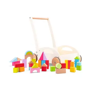 New Classic Toys Houten Blokkenkar - Inclusief 36 Blokken - Hoogte 44 Cm