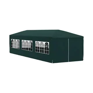 "vidaXL Party Tent - Water & Uv- Outdoor Canopy With Steel Frame, Zippered Door & Windows, Easy Assembly - Ideal For Garden Parties, 3x9 M, Green"
