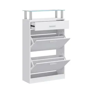 VidaXL Schuhschrank Mit Schuhkipper Schubfach + Oberes Glasregal Holz Weiß