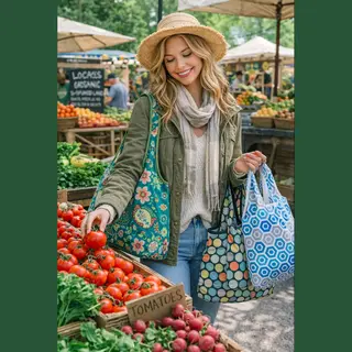 3 Stuks Groene Opvouwbare Polyester Boodschappentas Shopper 40x60 Cm – Duurzame Herbruikbare Tas Lichtgewicht Met 3 Verschillende Prints
