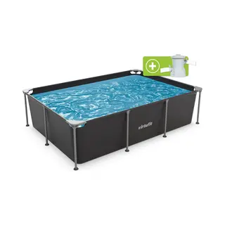 VirtuFit Rechthoekig Zwembad - 260 X 180 X 66 Cm - Antraciet - Inclusief Filterpomp