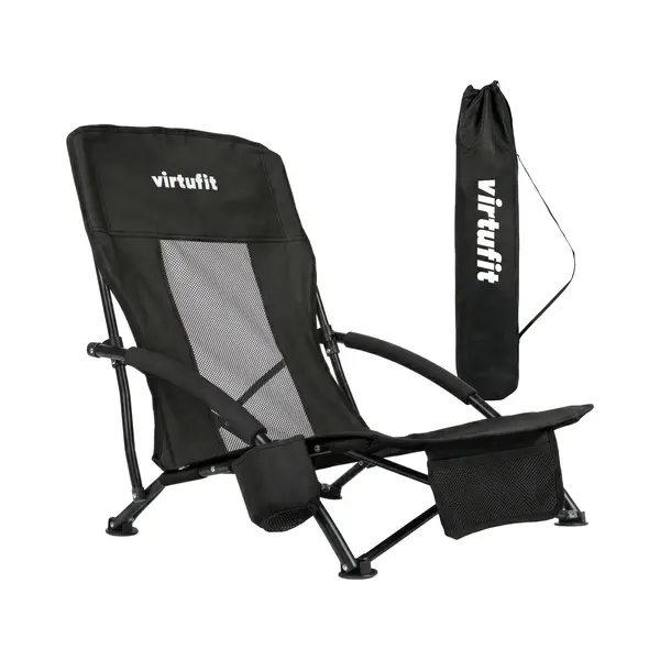 VirtuFit Opvouwbare Strandstoel - Zwart - Met Bekerhouder En Opbergvak - Incl. Draagtas - Compact, Duurzaam, Lichtgewicht En Ergonomisch thumbnail