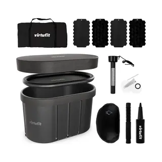 VirtuFit IJsbad Ovaal 500L - Antraciet - Opvouwbaar - Ice Bath - Inclusief Deksel, Thermometer & Accessoires