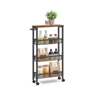 O'Daddy® Keukentrolley - Smalle Rolwagen - Keukeneiland - Serveerwagen - Keukentrolley Op Wieltjes - Keuken Trolley - Industrieel Design - Bruin Hout
