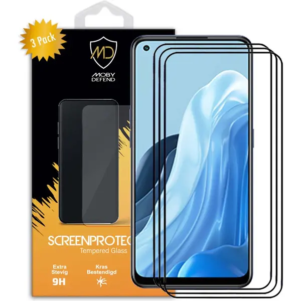 3-Pack MobyDefend Screenprotectors - Geschikt Voor Oppo Find X5 Lite - Screensavers Met Zwarte Randen - Gehard Glas thumbnail