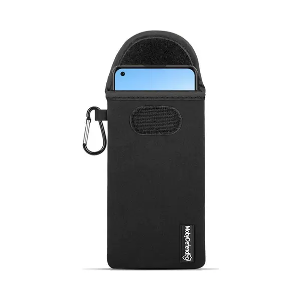 MobyDefend Hoesje - Geschikt Voor Oppo Reno 8 - Neopreen Pouch Met Karabijnhaak - Insteek - Riemlus - Zwart thumbnail