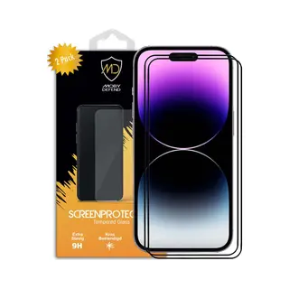 2-Pack MobyDefend Screenprotectors - Geschikt Voor IPhone 14 Pro - Screensavers Met Zwarte Randen - Gehard Glas