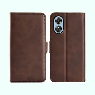 MobyDefend Hoesje - Geschikt Voor Oppo A17 - Luxe Wallet Book Case (Sluiting Zijkant) - Bruin