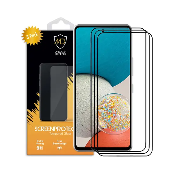 3-Pack MobyDefend Screenprotectors - Geschikt Voor Samsung Galaxy A53 - Screensavers Met Zwarte Randen - Gehard Glas thumbnail