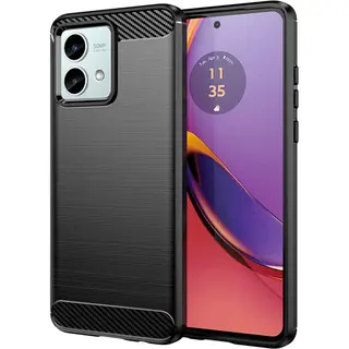 MobyDefend Hoesje - Geschikt Voor Motorola Moto G84 - Tpu Backcover - Geborstelde Metaal & Carbon-Look - Zwart