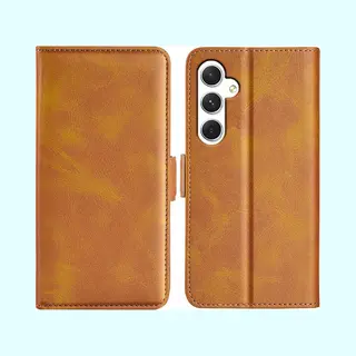 MobyDefend Hoesje - Geschikt Voor Samsung Galaxy S24 - Luxe Wallet Book Case (Sluiting Zijkant) - Lichtbruin