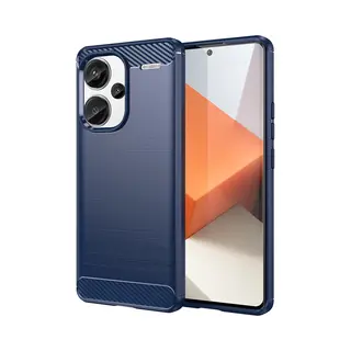 MobyDefend Hoesje - Geschikt Voor Xiaomi Redmi Note 13 Pro Plus - Tpu Backcover - Geborstelde Metaal & Carbon-Look - Blauw