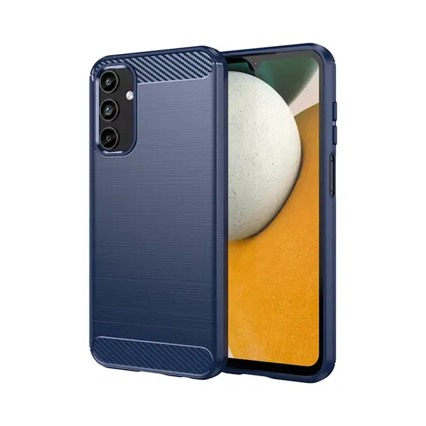 MobyDefend Hoesje - Geschikt Voor Samsung Galaxy A15 - Tpu Backcover - Geborstelde Metaal & Carbon-Look - Blauw thumbnail