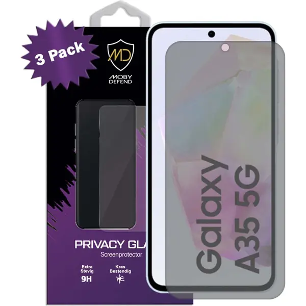 3-Pack MobyDefend Screenprotectors - Geschikt Voor Samsung Galaxy A35 - Matte Privacy Glass Screensavers thumbnail
