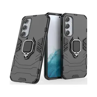 MobyDefend Hoesje - Geschikt Voor Samsung Galaxy A35 - Dubbelgelaagde Pantsercase Met Standaard - Zwart