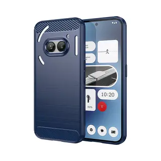 MobyDefend Hoesje - Geschikt Voor Nothing Phone (2a) / Nothing Phone (2a) Plus - Tpu Backcover - Geborstelde Metaal & Carbon-Look - Blauw