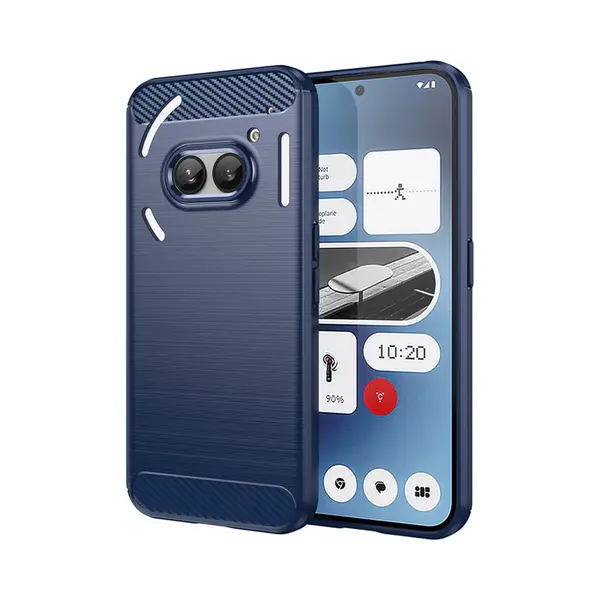 MobyDefend Hoesje - Geschikt Voor Nothing Phone (2a) / Nothing Phone (2a) Plus - Tpu Backcover - Geborstelde Metaal & Carbon-Look - Blauw thumbnail