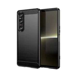 MobyDefend Hoesje - Geschikt Voor Sony Xperia 1 Vi - Tpu Backcover - Geborstelde Metaal & Carbon-Look - Zwart