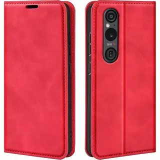 MobyDefend Hoesje - Geschikt Voor Sony Xperia 1 Vi - Luxe Wallet Bookcase (Magnetische Sluiting) - Rood