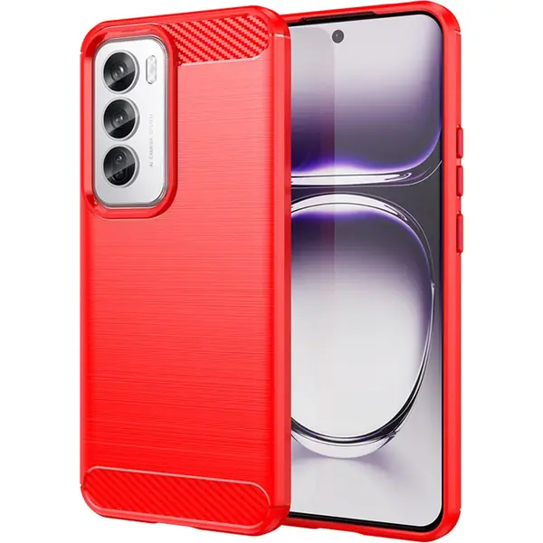MobyDefend Hoesje - Geschikt Voor Oppo Reno12 Pro - Tpu Backcover - Geborstelde Metaal & Carbon-Look - Rood thumbnail