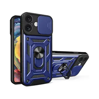 MobyDefend Hoesje - Geschikt Voor IPhone 16 Plus - Pantsercase Met Draaibare Ring - Blauw