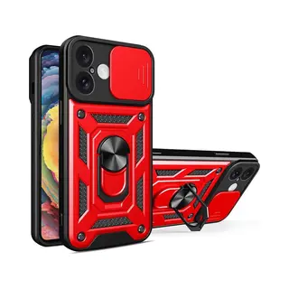 MobyDefend Hoesje - Geschikt Voor IPhone 16 - Pantsercase Met Draaibare Ring - Rood