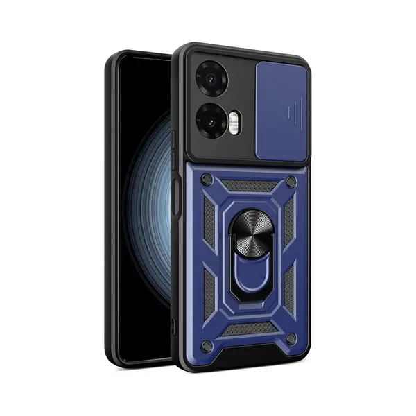 MobyDefend Hoesje - Geschikt Voor Motorola Moto G35 - Pantsercase Met Draaibare Ring - Blauw thumbnail