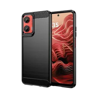 MobyDefend Hoesje - Geschikt Voor Motorola Moto G35 - Tpu Backcover - Geborstelde Metaal & Carbon-Look - Zwart
