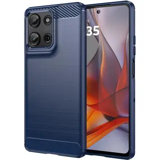 MobyDefend Hoesje - Geschikt Voor Samsung Galaxy A16 - Tpu Backcover - Geborstelde Metaal & Carbon-Look - Blauw
