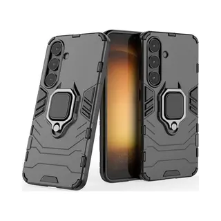 MobyDefend Hoesje - Geschikt Voor Samsung Galaxy S25 - Dubbelgelaagde Pantsercase Met Standaard - Zwart