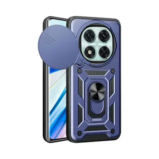 MobyDefend Hoesje - Geschikt Voor Xiaomi Redmi Note 14 Pro 5G - Pantsercase Met Draaibare Ring - Blauw
