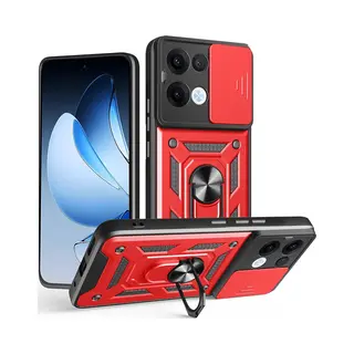 MobyDefend Hoesje - Geschikt Voor Oppo Reno13 - Pantsercase Met Draaibare Ring - Rood