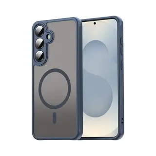 MobyDefend Hoesje - Geschikt Voor Samsung Galaxy A26 - Case Geschikt Voor MagSafe - Mat Transparant Met Gekleurde Rand - Blauw
