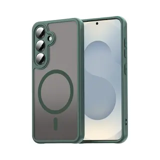 MobyDefend Hoesje - Geschikt Voor Samsung Galaxy S24 - Case Geschikt Voor MagSafe - Mat Transparant Met Gekleurde Rand - Groen