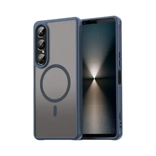 MobyDefend Hoesje - Geschikt Voor Sony Xperia 1 Vii - Case Geschikt Voor MagSafe - Mat Transparant Met Gekleurde Rand - Blauw