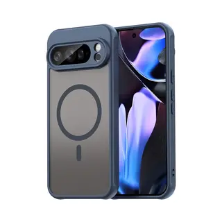 MobyDefend Hoesje - Geschikt Voor Google Pixel 10 Pro - Case Geschikt Voor MagSafe - Mat Transparant Met Gekleurde Rand - Blauw