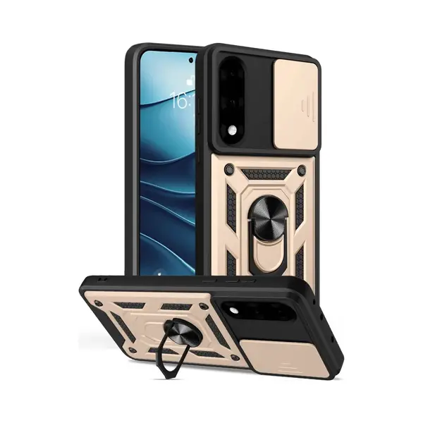 MobyDefend Hoesje - Geschikt Voor OnePlus Nord 5 - Pantsercase Met Draaibare Ring - Goud thumbnail