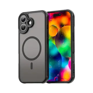 MobyDefend Hoesje - Geschikt Voor IPhone 17 - Case Geschikt Voor MagSafe - Mat Transparant Met Gekleurde Rand - Zwart