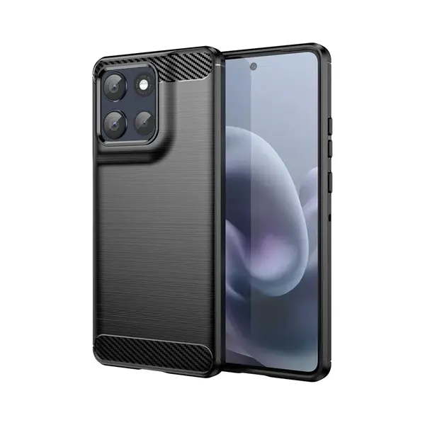 MobyDefend Hoesje - Geschikt Voor Motorola Moto G86 - Tpu Backcover - Geborstelde Metaal & Carbon-Look - Zwart thumbnail