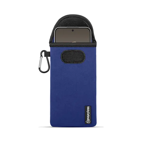 MobyDefend Hoesje - Geschikt Voor Xiaomi 15T - Neopreen Pouch Met Karabijnhaak - Insteek - Riemlus - Blauw thumbnail