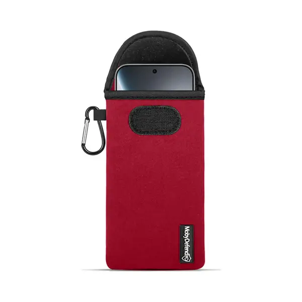 MobyDefend Hoesje - Geschikt Voor Oppo Find X9 Pro - Neopreen Pouch Met Karabijnhaak - Insteek - Riemlus - Rood thumbnail